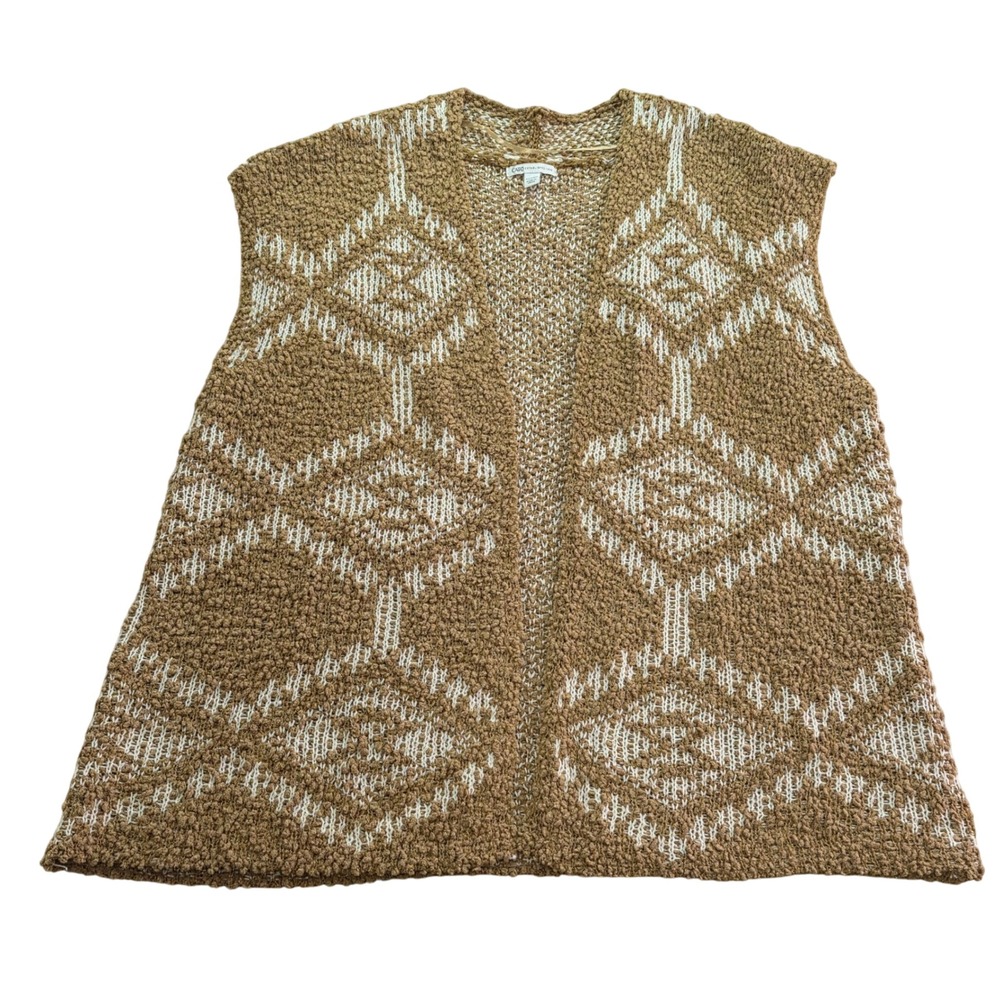 Cato Womens‎ 22/24W Sleeveless Knit Cardigan Sweater Vest Brown White Diamond